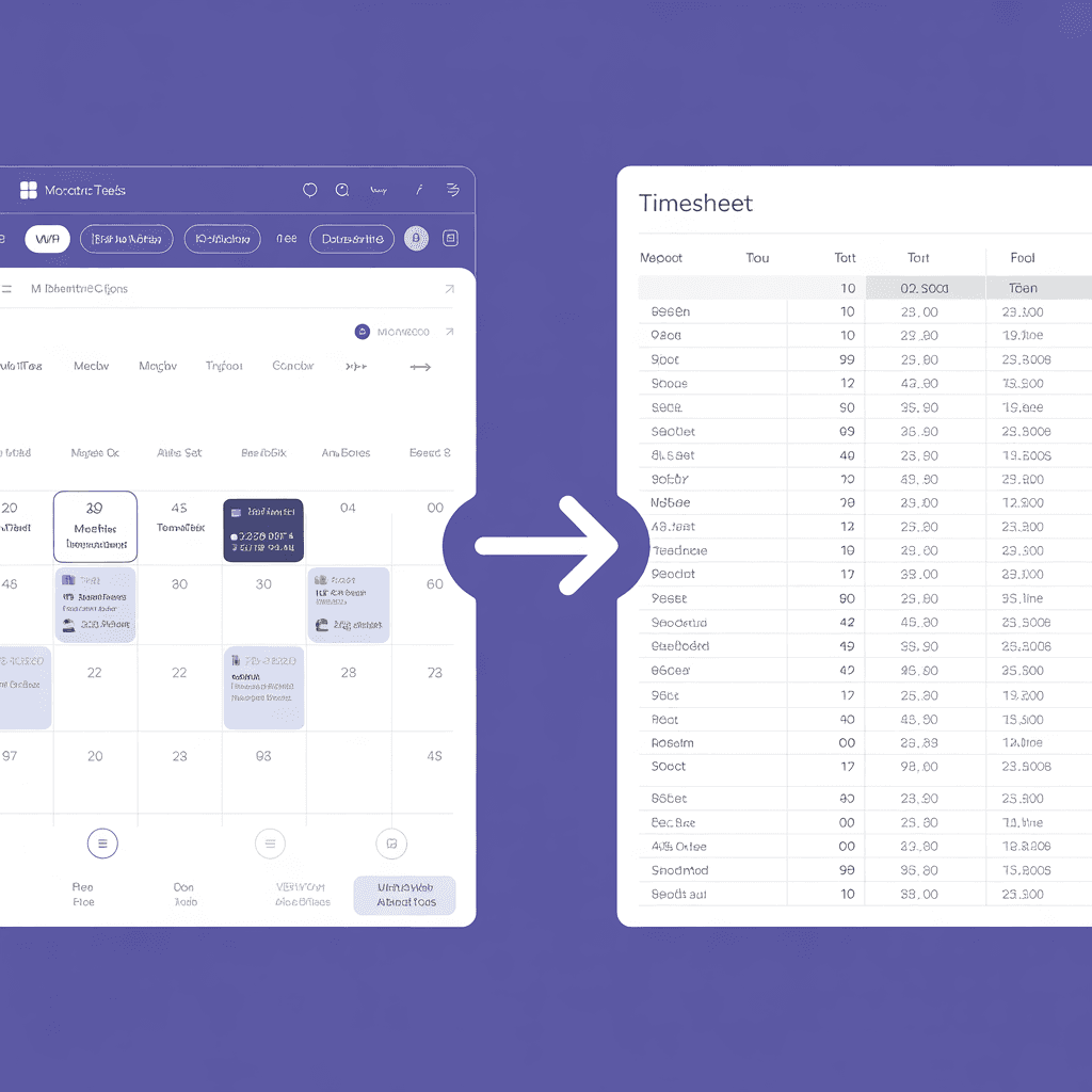 Microsoft Teams calendar view transforming into a formatted Excel timesheet